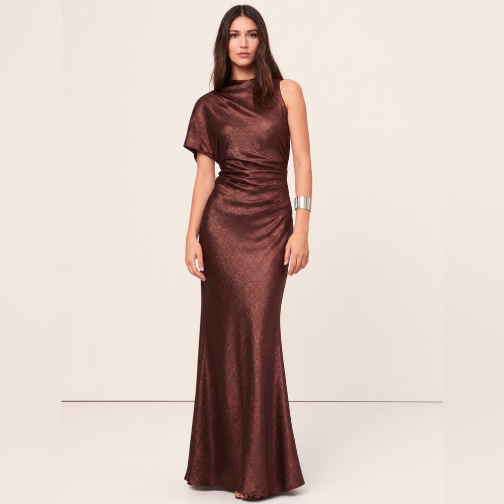 NEW! BANANA REPUBLIC ASYMMETRICAL HAMMERED SATIN DRAPED MAXI DRESS